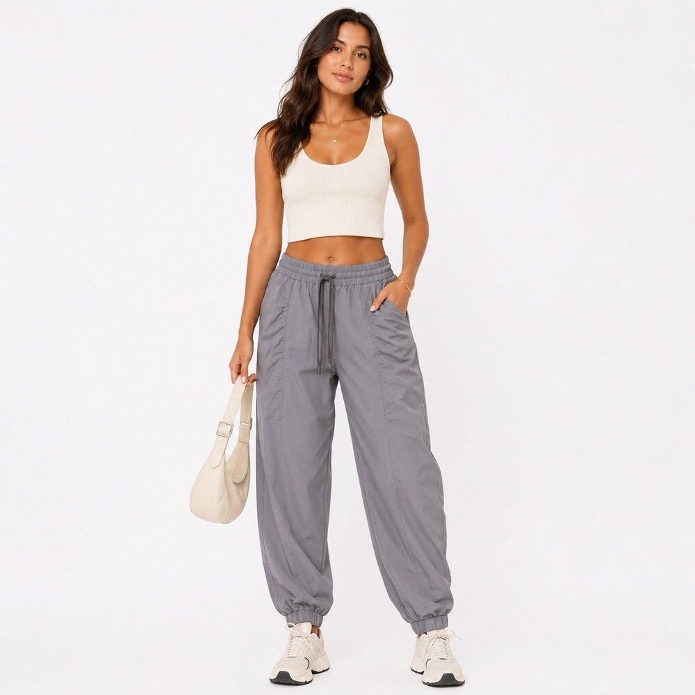 Thrive Societe Dance Studio Joggers Women Sz M Gray Mid Rise Pockets Drawstring